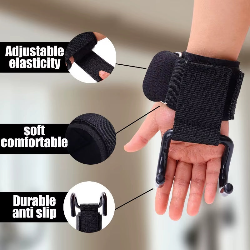 2/1Pcs Weight Lifting Hook Grips with Wrist Wraps Hand-Bar Wrist Strap Gym Fitness Hook Weight Strap Pull-Ups Lifting Gloves