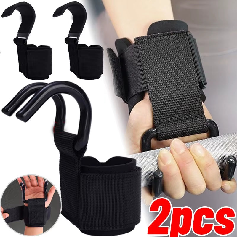 2/1Pcs Weight Lifting Hook Grips with Wrist Wraps Hand-Bar Wrist Strap Gym Fitness Hook Weight Strap Pull-Ups Lifting Gloves